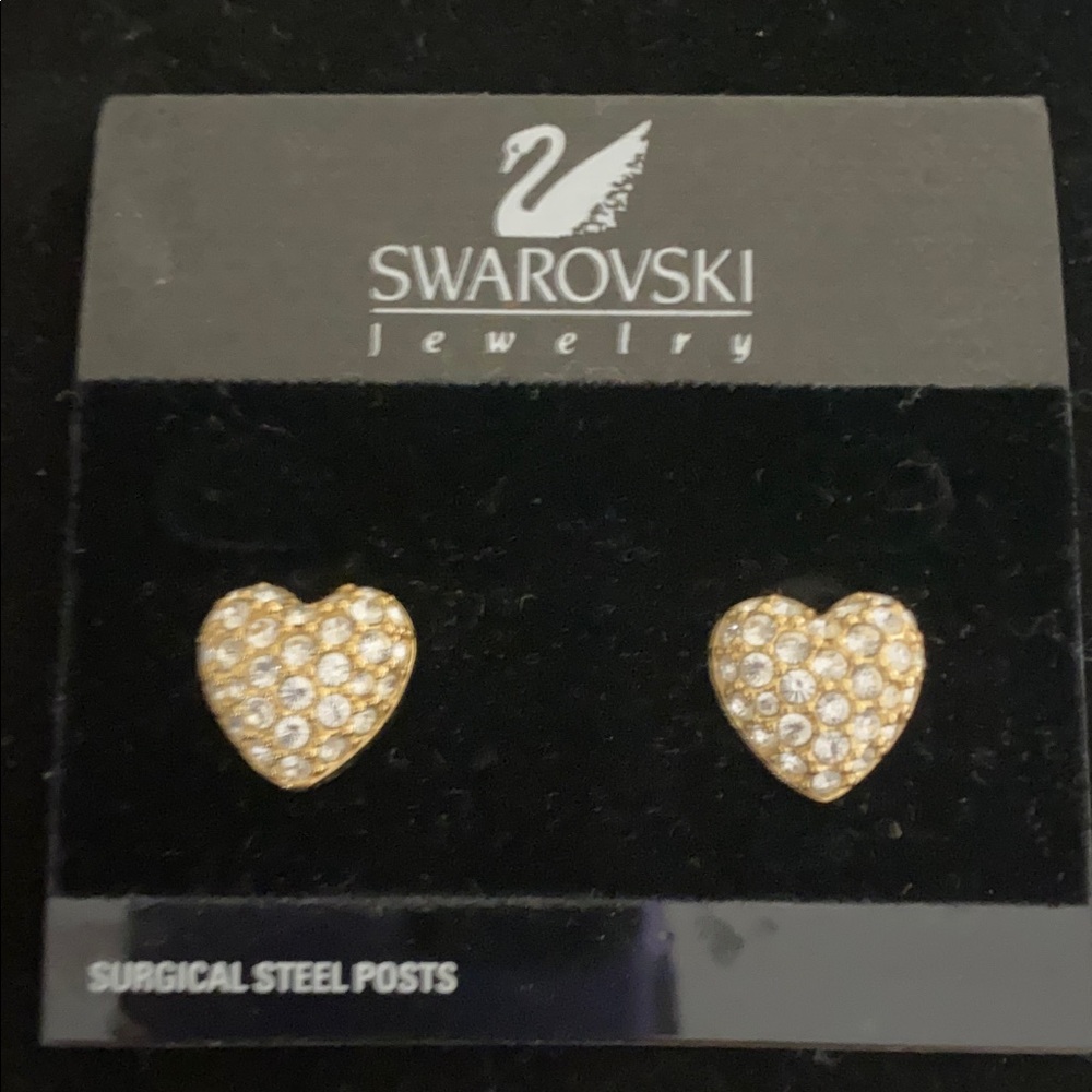Swarovski Pavé Heart Stud Earrings Gold Tone | Crystal Bling)